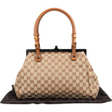 Gucci Monogram Canvas GG Bamboo Frame Top Handbag