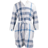 Burberry Blue Check Monogram Cotton Longsleeve Blouse Dress (IT46)