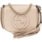 Gucci Pebbled Metallic Leather Soho Mini Saddle Chain Crossbody Bag