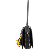 Prada Saffiano Leather Studded Fringe Turnlock Cahier Shoulder Bag