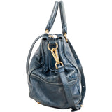 Miu Miu Blue Vitello Shine Leather Satchel Handbag
