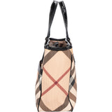 Burberry Nova-Check Monogram Patent Leather Small Tote Handbag