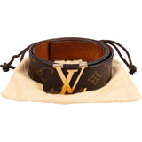 Louis Vuitton Brown Leather Monogram Canvas LV Initiales Belt (85 / 34) M9608