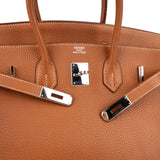 Hermès Brun Taurillon Clemence Leather Alezan Palladium Birkin 35 Handbag
