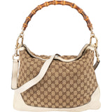 Gucci Monogram GG Canvas Bamboo Hobo Shoulder Bag - vintageandkickz