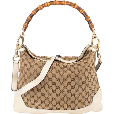 Gucci Monogram GG Canvas Bamboo Hobo Shoulder Bag - vintageandkickz