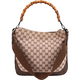 Gucci Monogram GG Canvas Bamboo Hobo Shoulder Bag