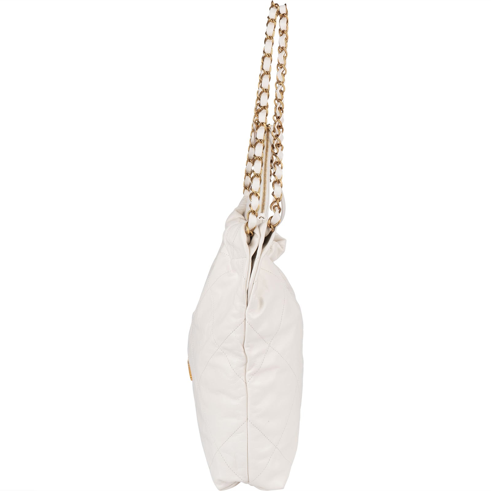 Chanel 22 White Quilted Lambskin Hobo Shoulder Bag - vintageandkickz