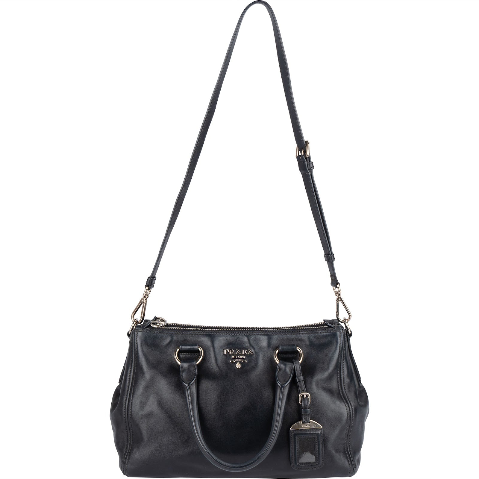 Prada Black Leather Vitello Double Zip Handbag - vintageandkickz