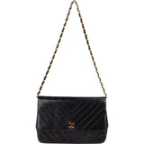 Chanel Chevron Lambskin 24K Gold Single Flap Shoulder Bag