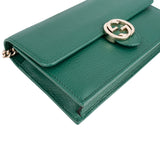 Gucci Pebbled Leather Interlocking GG Wallet On Chain Crossbody Bag