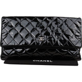 Chanel Quilted Patent Leather Fold-Over CC Clutch Bag