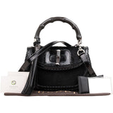 Gucci Black Leather Pony Hair New Bamboo Top Handle Crossbody Bag