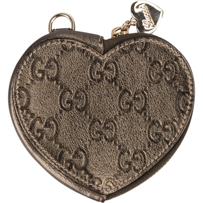 Gucci Guccissima Leather Heart Shaped Coin Purse Wallet Bag Charm Accessoires