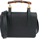 Gucci Grained Leather Bamboo Top Handle Turnlock Crossbody Handbag