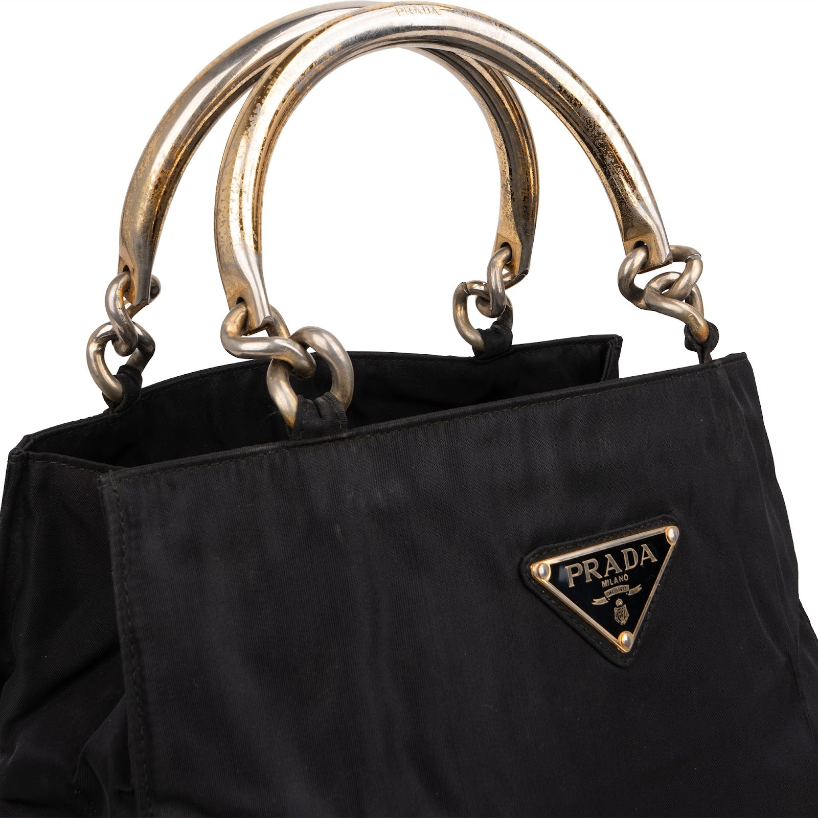 [🔄️B20 / F10] Prada Tessuto Metal Handle Tote Handbag - vintageandkickz