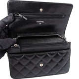 Chanel Quilted Lambskin Palladium Wallet On Chain Crossbody Bag