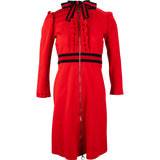 Gucci Red Zip Front Ruffle Striped Bow Dress (S)
