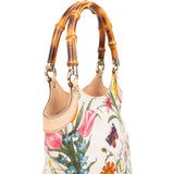 Gucci Floral Print Canvas Bamboo Handle Tote Shoulder Bag