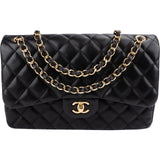 Chanel Quilted Lambskin Gold Jumbo Double Flap Crossbody Bag