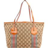 Gucci Monogram GG Canvas Patent Leather Web Small Tote Shoulder Bag