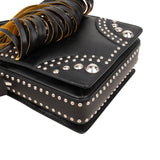 Prada Saffiano Leather Studded Fringe Turnlock Cahier Shoulder Bag