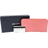 Prada Pink Saffiano Leather Zip Around Wallet