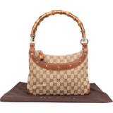 Gucci Monogram GG Bamboo Handle Studded Hobo Handbag