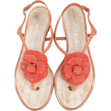 Chanel Coral Canvas Camellia Flower CC Thong Sandals (37)