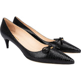Prada Black Leather Snakeskin Embossed Bow Kitten Heels Pumps (38)