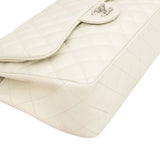 Chanel Quilted Caviar Leather Palladium Jumbo Double Flap Crossbody Bag