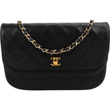 Chanel Quilted Lambskin Half Moon 24K Gold Double Flap Shoulder Bag