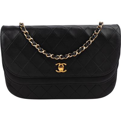 Chanel Quilted Lambskin Half Moon 24K Gold Double Flap Shoulder Bag