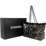 Chanel Patent Leather Fringed CC Large Shopping Tote Shoulder Bag