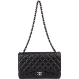 Chanel Quilted Lambskin Palladium Jumbo Double Flap Crossbody Bag