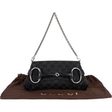 Gucci Monogram GG Black Horsebit Chain Pochette  Handbag