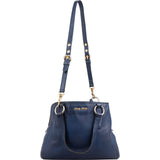 Miu Miu Blue Vitello Daino Leather Tote Handbag
