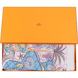 Hermes Grey Splash Park Hippodrome Gavroche Silk Cashmere 140 Scarf Tuch