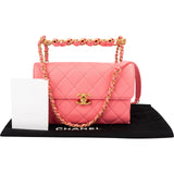 Chanel Pink Leather Quilted Lambskin Top Handle Single Flap Crossbody Bag