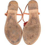 Chanel Coral Canvas Camellia Flower CC Thong Sandals (37)