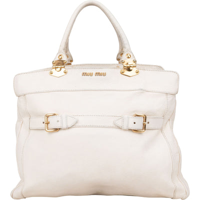 Miu Miu Blancoi Vitello Daino Satchel Handbag - vintageandkickz