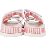 Chanel White Leather Striped Fabric Dad Slides Sandals (38)