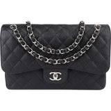 Chanel Quilted Caviar Leather Palladium Jumbo Double Flap Crossbody Bag