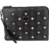 MCM Monogram Studded Visetos Leather Clutch Bag