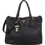 Prada Black Vitello Daino Leather Large Tote Handbag