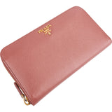 Prada Pink Saffiano Leather Zip Around Wallet