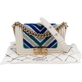 Chanel Sequin Embellishment Chevron Calf Leather Boy Single Flap Crossbody Bag