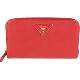 Prada Red Saffiano Leather Zip Around Wallet