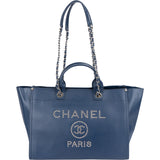 Chanel Bleu Caviar Leather Deauville Tote Shoulder Bag