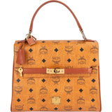 MCM Brown Leather Visetos Kelly Style Top Handle Handbag